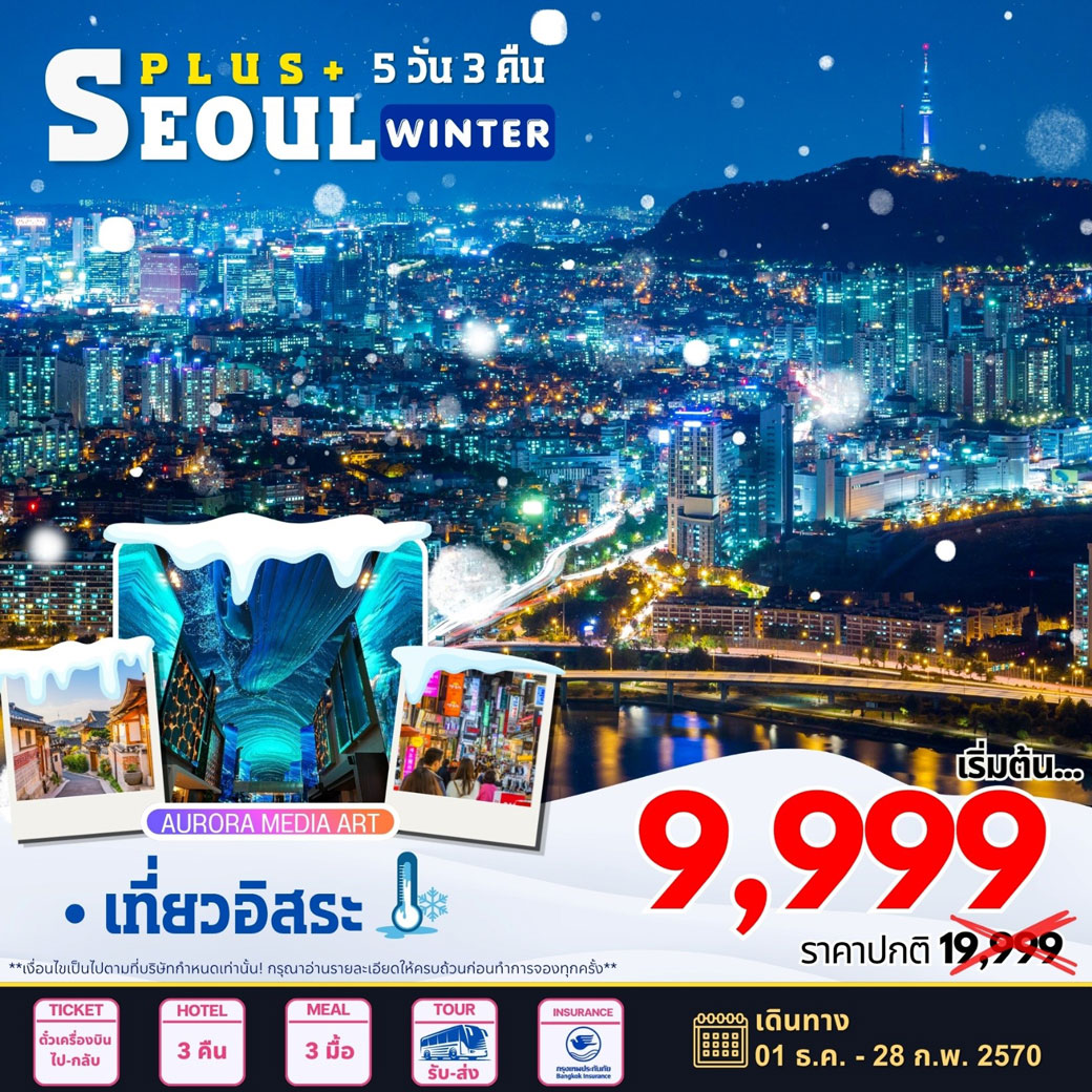 ทัวร์เกาหลี Seoul Plus Winter โซลพลัส อิสระ 5วัน 3คืน (7C, BX, TW, LJ)